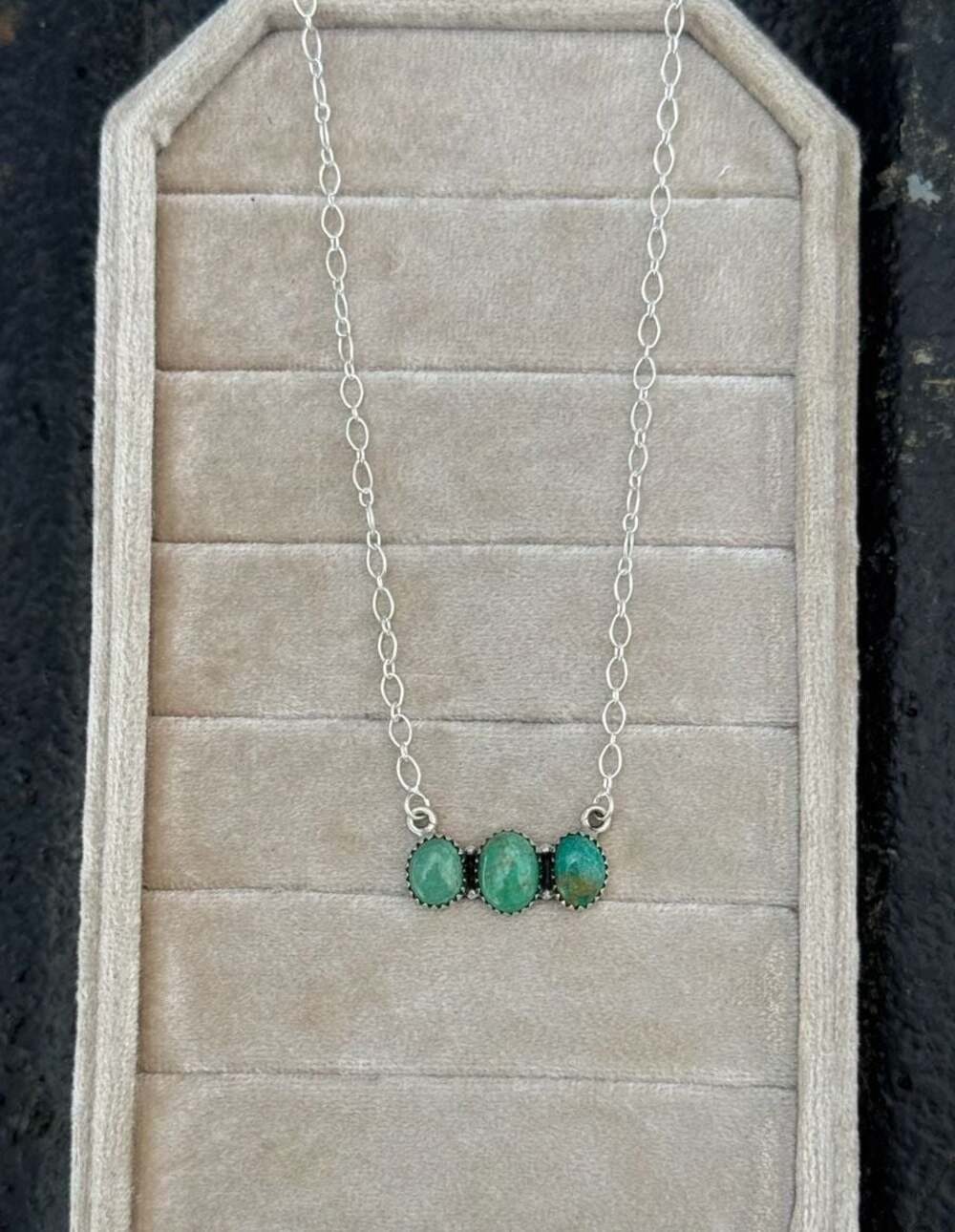Southwestern Sterling Silver Three-Stone Turquoise Cabochon Chain Necklace